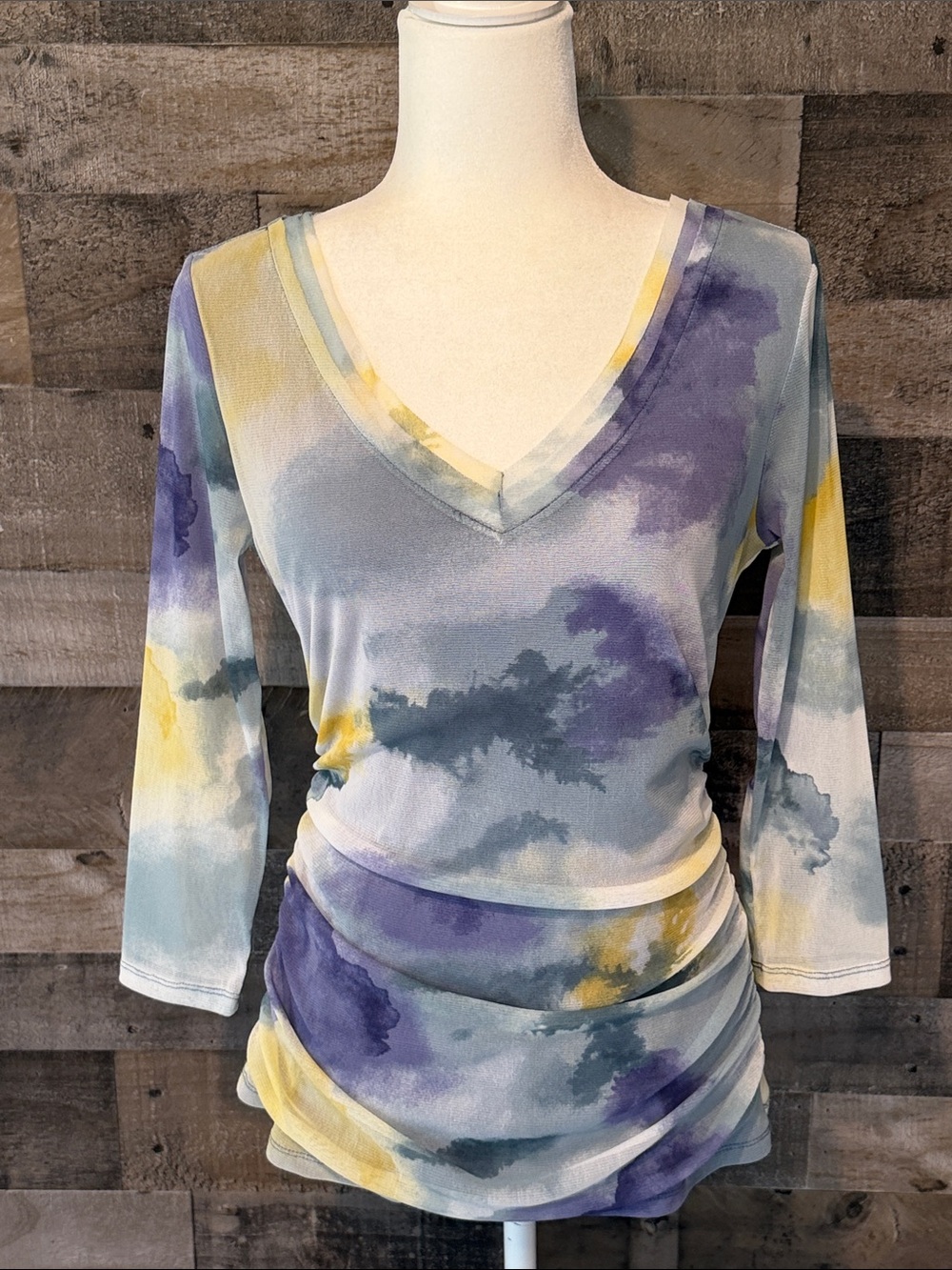 INC International Concepts watercolor top with side ruching Size S